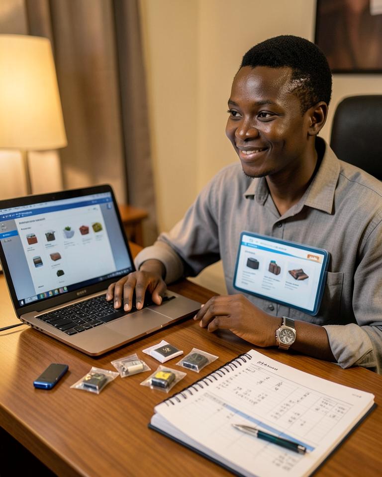 Student comparing product samples and supplier listings