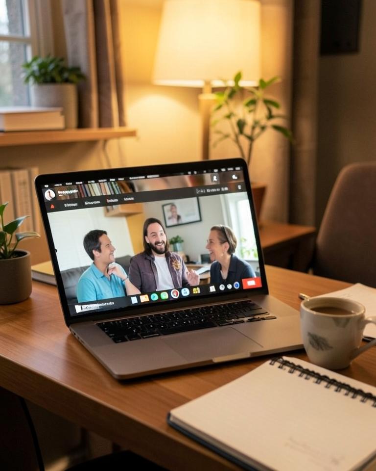 Laptop showing an online training session in progress