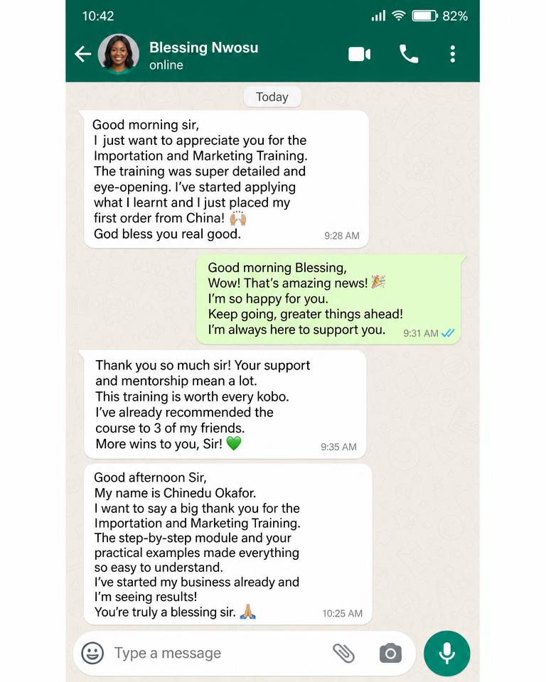 WhatsApp chat showing student feedback about the training